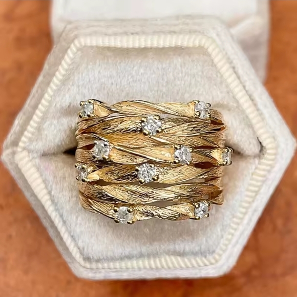 Anthropologie Jewelry - Gold-Tone Braided Multi-Band Ring with Sparkling Accents